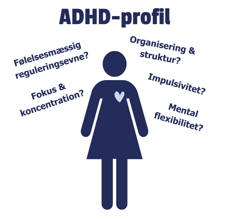 Hvilken ADHD-profil? Impulsivitet? Organisering, struktur, koncentration, Følelsesmæssig regueleringsevne, mental fleksibilitet, Fokus & koncentration